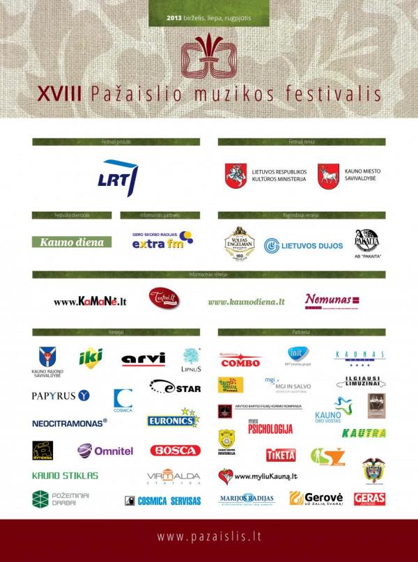 In 2013 we supported XVIII Pažaislis Music Festival:
